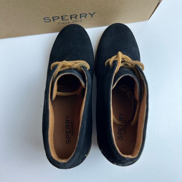 Sperry Topsider Stella Prow Leather Black Wedge Ankle Boots - Picture 3 of 10